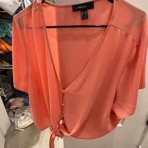 coral v neck top Forever 21 Plus 3x